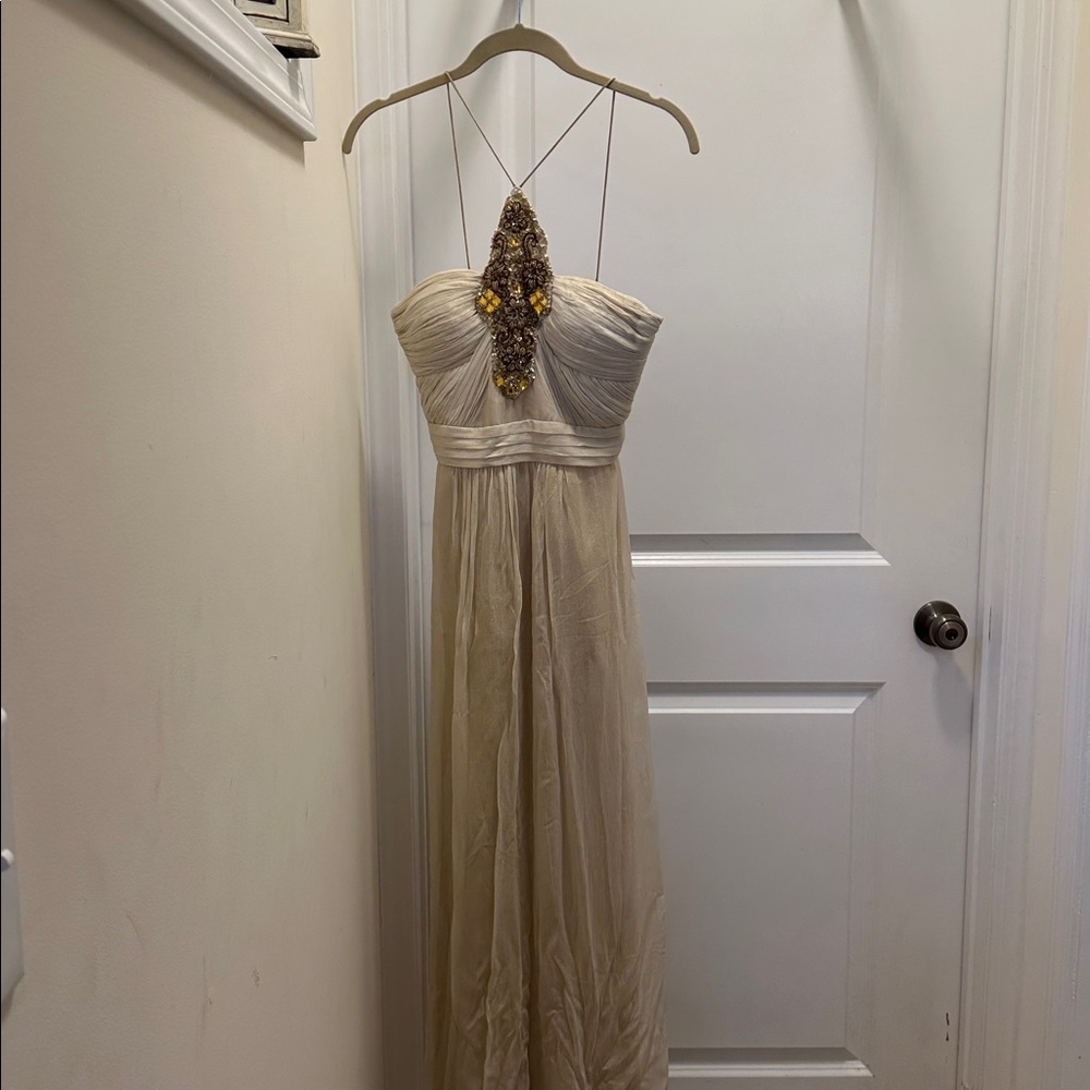 Aidan Mattox Champagne Gold Dress with Sequin Detail
